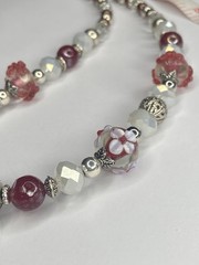 Artisan Handcrafted Art Deco Lampwork Glass Jewelry Necklace Mean Girlz #17 Pink