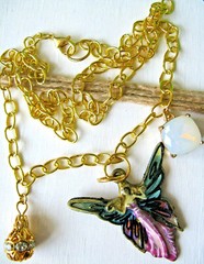 New Pink Blue Green Fairy Core Pendant Goldtone Chain Necklace w/ Crystal Charms