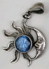 925 STERLING SILVER NATURAL CRESCENT MOON SUN JEWELRY PENDANT HANDMADE Mexico