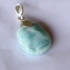 True Caribbean Sky Blue Larimar 925 Sterling Silver Freeform Pendant 40mm