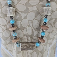 Handmade Tribal Boho Necklace Turquoise Beads Bone Horn Discs Rustic Natural….