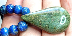 Serpentine Stone hand braided adjustable Necklace with Lapis Lazuli beads.