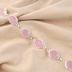 Rose Chalcedony Natural Gemstone 925 Sterling Silver Designer Handmade bracelet