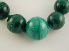 MALACHITE GRADUATED LARGE BEAD BALL NECKLACE 26″ LONG ARTISAN HANDCRAFTED 7-15MM