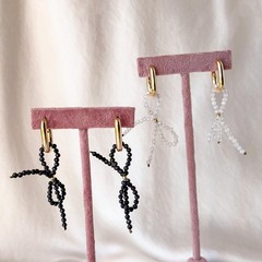 Beaded Bow Drop Earrings, Gold or Silver Statement Jewelry, Gift for Her