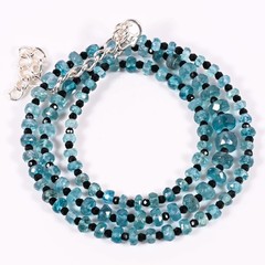 Aqua Kyanite Black Spinel Necklace Faceted Gemstone Adjustable Handmade