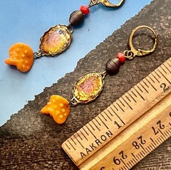 Deco Egyptian Revival Necklace Set, Neiger Style Glass Pharaoh, Orange, Bronze