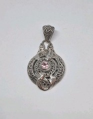 Sarda Peach Stone Koy Fish Peces Sterling Silver Pendant