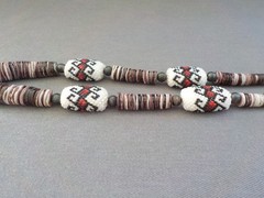 Woven Seed Bead Pendant Necklace Sterling Silver Handmade Shell Disc Pearl
