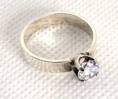Estate Handmade Solitaire Cubic Zirconia .5 to .75 CT 925 Sterling Silver Size 7