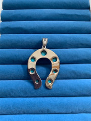 Artisan Crafted Blue Ridge Turquoise Horseshoe Pendant in Sterling Silver – 6.0c