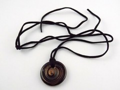 Murano Art Glass Black and Copper Swirled Pendant Necklace Suede Cord 11.3g