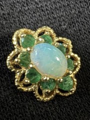 Vintage 14K Solid Gold Precious Gemstone Flower Pendant Emerald Ethiopian Opal