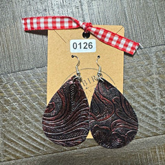 Estate sale Handcrafted Brown Faux Leather Teardrop Dangle earrings,item0126