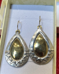 Vintage Sterling Silver .925 & Brass Jeep Collins Teardrop Earrings 1 5/8″ Drop