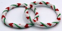 Crochet Glass Seed Bead Nepal Boho Bracelet – Christmas Theme Red Green White