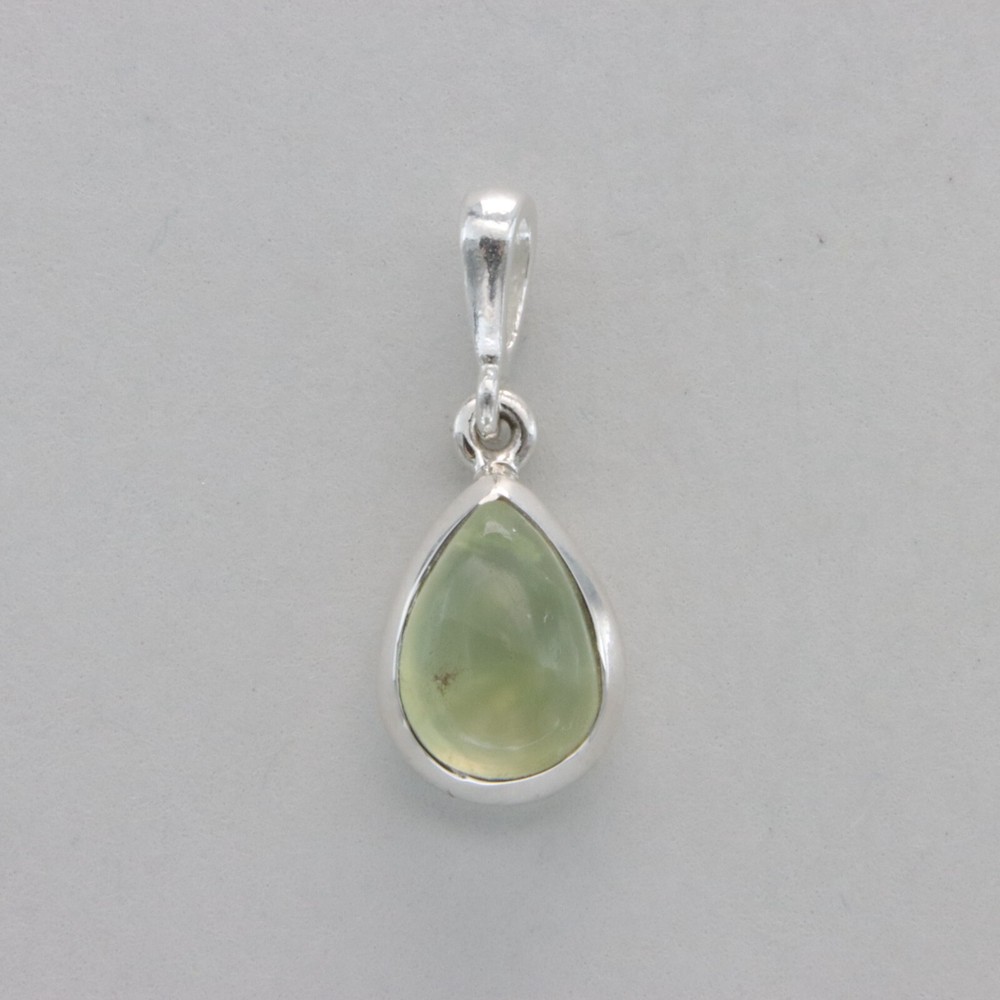 Green Drop / Pear / Teardrop PREHNITE Pendant 925 STERLING SILVER Natural #4e