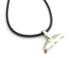 Whales Tail Necklace Vintage Sterling Silver Pendant Black Cord Unisex Hawaii
