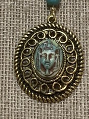*NEW LISTING*EGYPTIAN REVIVAL CZECH NEIGER GLASS PHARAOH NECKLACE TURQ/GOLD-NEW