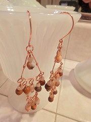 Red Italian Onyx & Peach Moonstone Chandelier Artisan Earrings 100% CHARITY