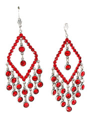 Gorgeous Red Crystal Pewter Setting Dangle Earrings 2 3/4″ Long ~ New No Tag