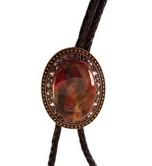 Gorgeous Bolo Bola Tie 40″ with Lg Bloodstone Cabochon on Bronze #10
