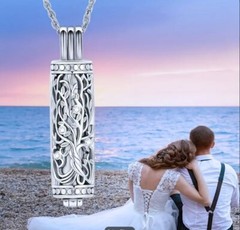 Tree of Life Cylinder Urn Pendant Necklace for Cremation Ashes Memorial Jewelry