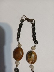 Handmade Carved Stone Leaf Pendant Necklace Earth Tone Beaded Jasper 18 Inch