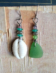 Sea Glass Jewelry Earrings Aloha Mismatch Wabi-sabi Shell Green Teen Casual