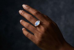 Moonstone Ring Anemone Marquise Cut Rose Gold Sterling Silver Jewelry