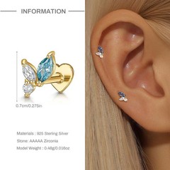 Opal Nap Earrings Helix Tragus Conch 925 Sterling Silver Flat Back Stud Earrings