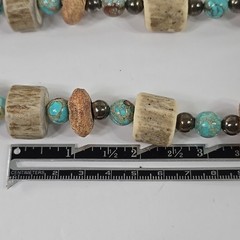 Handmade Tribal Boho Necklace Turquoise Beads Bone Horn Discs Rustic Natural….