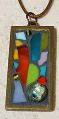 Artisan Brass Stained Glass Pendant Necklace 24″ 0103 A6