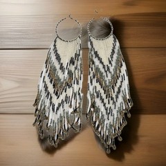 Handmade Boho Beaded Dangle Earrings Multicolored Fringe Statement Jewelry 10 in