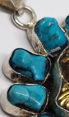 vtg large Turquoise mixed metal Angel Pendant handmade Silver Bronze/Brass OOAK