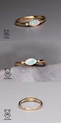 Minimalist Marquise Australian Solid Opal Diamond Ring 18K Yellow Gold
