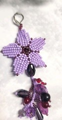 Handmade Beaded Flower Dangle Earrings with Seed Beads. Purple Color