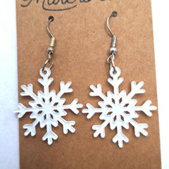 Handmade Snowflake Acrylic Earrings Hypoallergenic Lightweight Made in USA