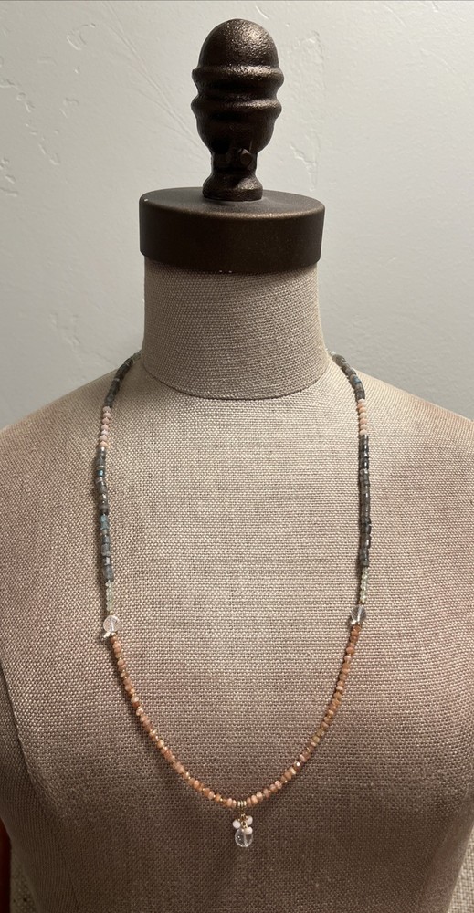 NWT Sundance Catalog Peyote Bird Coral Labradorite Aquamarine Gold Necklace