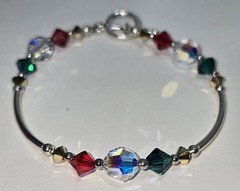 Bracelet Made With Sterling Silver & Swarovski Crystal Beads Red Green 6 3/4 In