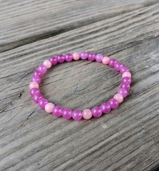 Hot Pink Jewelry, Beaded Gemstone Crystal Stretch Bracelet w/6mm Beads