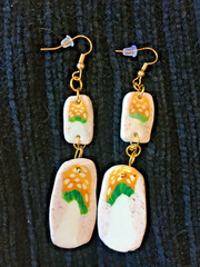 Handcrafted clay dangle earrings «Double Mushroom»