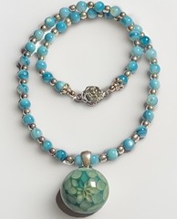Artisan Handcrafted Art Deco Lampwork Glass Jewelry #9 Necklace blue geometric