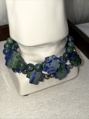 Natural Stone Bracelet 8” Healing Azurite Malachite Artisan Gemstone Jewelry EUC