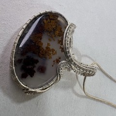 Sterling Silver 925 Hand Wrapped Moss Agate Pendant Necklace 20″
