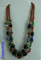 Colorful Hand Made Double Strand Acrylic Crystal & Natural Stone Bead Necklace