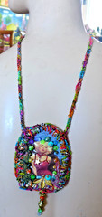 Handmade Crocheted art Necklace Cotton Fabrics embroidered crocheted+ Beads