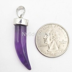 Natural Gemstone Horn Pendant Necklace Making Amethyst Tiger Eye Opalite Onyx