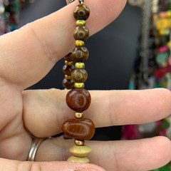 Boho Artisan Choker – Carved Cinnabar, Wood & Jade Green Glass
