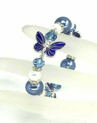 Butterfly Bracelet Woman Stretch Charm Glass Beaded Bracelet Blue Morpho